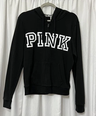 Victoria Secret PINK Zip-Up Black Hoodie Size Medium - Image 1 of 4