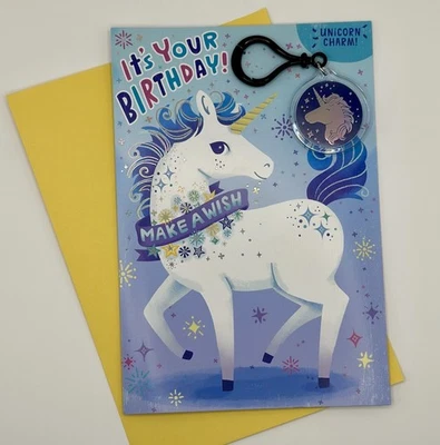* TARJETA DE CUMPLEAÑOS UNICORNIO INFANTIL INCLUYE UN DIVERTIDO AMULETO DE REGALO - NUEVO CON ENV * Foto 1 de 2