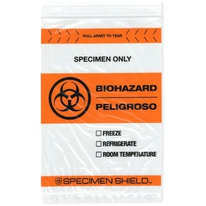 Plymor 6" x 9", 2 Mil Biohazard Zipper Bags with Pouch and Tear-Off Zip Top - Picture 1 of 4
