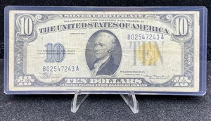Yellow Seal $10 Ten Dollar North Africa WWII  Silver Certificate 1934A Circ Z37 - Picture 1 of 2