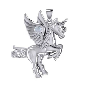 STERLING SILVER UNICORN PENDANT With Rainbow Moonstone by Peter Stone + FREE BOX - Picture 1 of 2