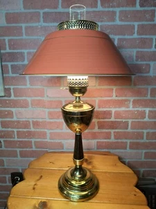 Vintage Brass Glass Hurricane Table Lamp 26" w/ Autumn Metal 15" Toleware Shade - Picture 1 of 8