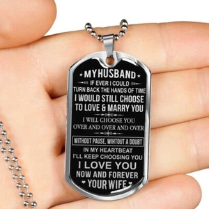 To My Husband Gift from Wife Luxury Dog Tag Valentine's Day, Wedding Anniversary - Picture 1 of 7