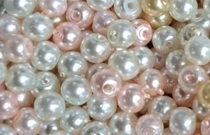 100x 4mm MIXED COLOUR GLASS FAUX PEARL BEADS - PALE PASTEL BABY PINK N WHITE - Picture 1 of 1