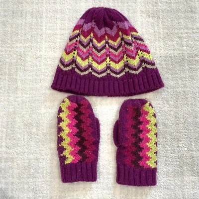 Juego de guantes para sombrero Missoni para niñas Target 3/4T púrpura rosa amarillo verde tejido  Foto 1 de 4