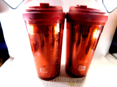 Dunkin Donuts Red with Stars Travel Tumblers (2) - Image 1 of 4