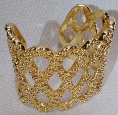 LILLY PULITZER STATEMENT Cuff Bracelet 2" WIDE Bold Gold Plate Textured - Image 1 of 4