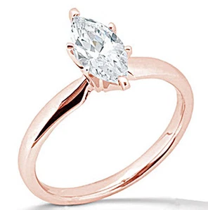 1 Ct Marquise Cut Solitaire Engagement Wedding Ring Solid 14K Rose Pink Gold - Picture 1 of 3
