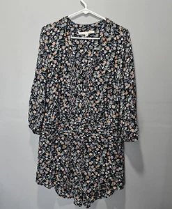 Veronica Beard Dress Size 4 Blue Floral Print 3/4 Sleeve Womens Silk Pintuck - Picture 1 of 3