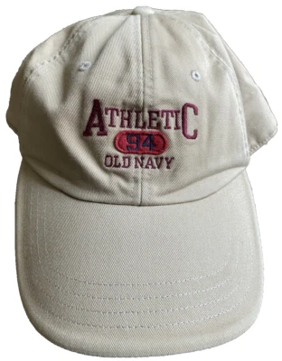 Vintage Y2K Old Navy Spellout Baseball Hat Cap Preppy Strapback Tan Red Mens - Image 1 of 4