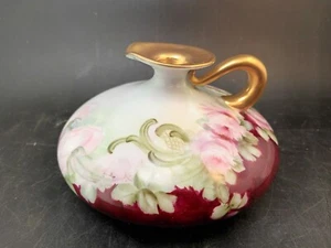 JPL Limoges Hand Painted Limoges Squat Vase Gold Antique L.G. Dusty Pink Rose - Picture 1 of 11