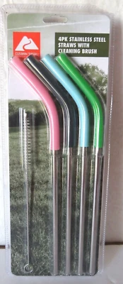 OZARK TRAIL PAQUETE DE 4 PAJITAS UNIVERSALES DE ACERO INOXIDABLE CON CEPILLO DE LIMPIEZA Foto 1 de 4