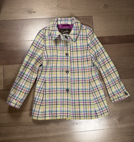 Giacca Coach Nuova Senza Etichette Donna Grande Multicolore Tweed Lana a Quadri Cappotto Colorato