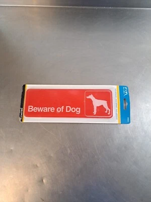 NEW "BEWARE of DOG" Durable Plastic Self Adhesive SIGN Warning Red Wht - 3x9 - Image 1 of 4