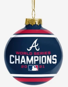 Atlanta Braves 2021 World Series Champions Glass Ball Christmas ORNAMENT NIB - Picture 1 of 2