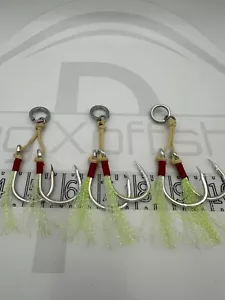 Double Assist Hooks 3 Pack Saltwater Tuna Rockfish Jig Fishing Heavy Duty. - Picture 1 of 5