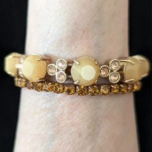Expansion Stretch Bracelet Set Yellow Cognac Rhinestone Boho Layered Jewelry - Bild 1 von 5