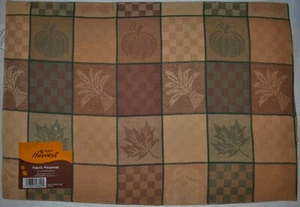 Woven Placemat~Fall Leaf~Thanksgiving Pumpkin~Harvest Sheaf~Rust~Tan~Green~NEW - Picture 1 of 2