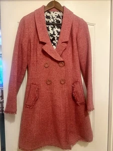 Cabi Pea Coat Women’s 6 Pink Tweed Wool Blend Lined Snap Button - Picture 1 of 2
