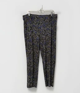 CHICO’S TRAVELERS Black White Blue Floral Soft Pants Size 12R 35x28 - Picture 1 of 9