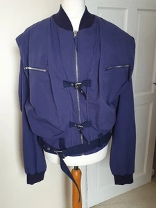 Jean Paul Gaultier Designer Womens Blue Bomber Jacket Size 48 Big Pockets - Picture 1 of 9
