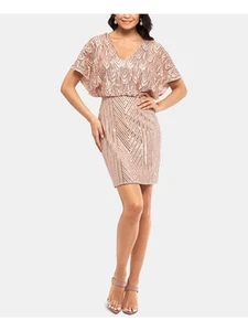 BETSY & ADAM Womens Beige Short Sleeve Mini Sheath Dress Petites 8P - Picture 1 of 9