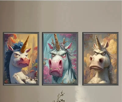 3pcs A Unicorn With Horn Wall Art Poster Prints, Boho Wall Decor - Image 1 of 2