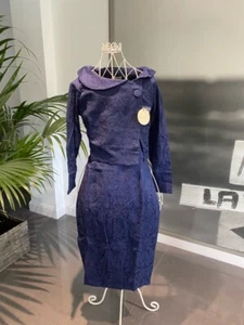 Vestido Lindy Bop Ópalo Damasco Estilo Azul Marino Estilo Vintage - Imagen 1 de 12