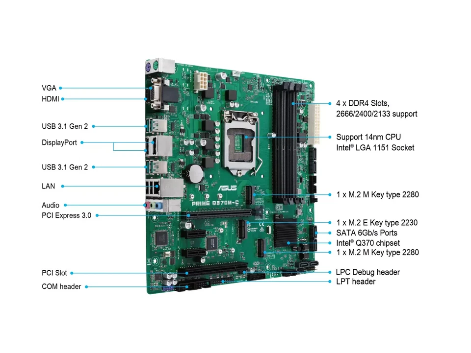 ASUS PRIME Q370M-C / Intel per Core 9a / 8a generazione / i7/Core / i5 / LGA1151 - Immagine 1 di 1