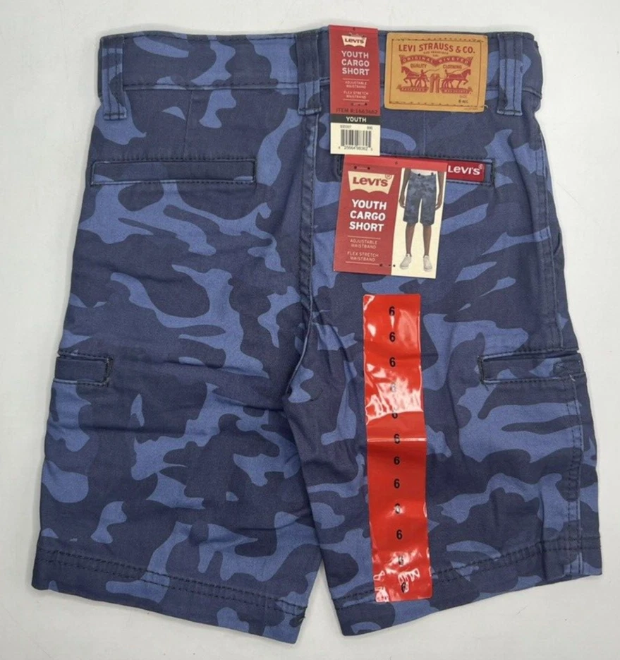 Levi's Youth Boys' Cargo Shorts Adjustable Waistband Blue Camo•Size 6•Six Pocket