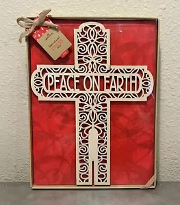 Hallmark Laser geschnittenes Holz Frieden auf Erden Kreuz Weihnachten Urlaub neu im Karton - Bild 1 von 5