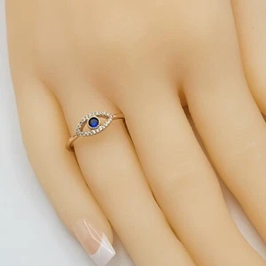 Anillo para mujer enchapado en oro de 18 quilates ojo azul malo. Talla 9 - Imagen 1 de 4
