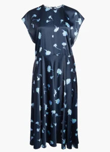 $495 VINCE Sea Carnation Cap Sleeve Dress 20 Coastal Floral Satin Midi Raw Edge - Picture 1 of 13
