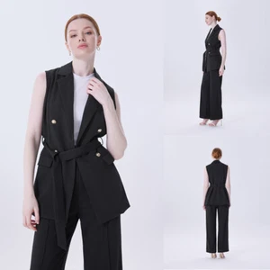Women's Sleeveless Long Blazer Waistcoat Suit Jacket Vest Tops Office Cardigan - Picture 1 of 18