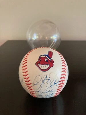 1986 Cleveland Indians Wahoo Replica Autograph Baseball w/ Holder Carter Niekro - Image 1 of 4