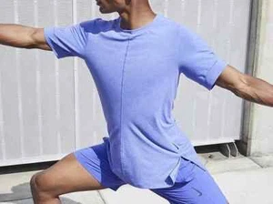 Nike Yoga Dri-FIT Men's Slim Fit Baby Blue SS Sports Top BV4034-431 M - L (T1) - Picture 1 of 6