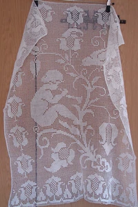 Antiker alter Vorhang Baumwolle Spitze Häkelspitze, Handarbeit 95x75 cm Barock - Bild 1 von 4