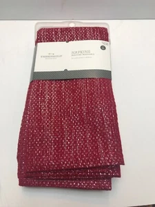 Threshold Napkinst Red Silver Fabric Ruby Ring  20x20 Set of 4  - Picture 1 of 5