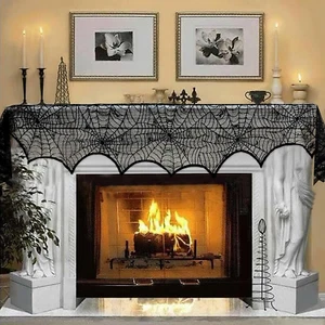 Decoración de Halloween Negro Encaje Telaraña Chimenea Manto Bufanda Cubierta Festivo P - Imagen 1 de 12