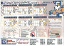 2001-02 Grand Rapids Griffins AHL Magnet Hockey Schedule !!!