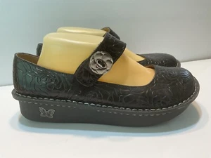 Alegria Women's Paloma Mary Jane Shoes Leather Black Embossed 40 9.5 - 10 EUC - Picture 1 of 9