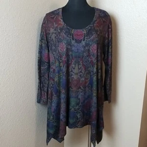 Soft Surroundings Asymmetric Floral Print Sweater Tunic Size Petite Large PL - Picture 1 of 7