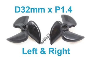1Pair (2PCS) D32mm 3-Blades Left & Right P1.4 RC Boat Propellers, 3.0mm Shaft - Picture 1 of 1