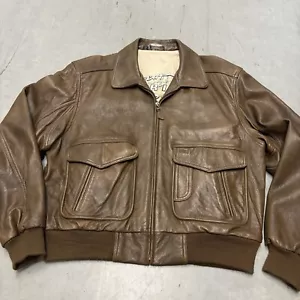 Vintage Members Only Great Horizon Brown Leather Bomber Jacket Coat 46 X-Large - Picture 1 of 6