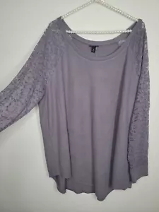 Túnica Torrid Talla Grande 3X 22/24 Gris Pizarra Cepillado Hacci y Encaje Mangas Largas Nueva con Etiquetas - Imagen 1 de 9