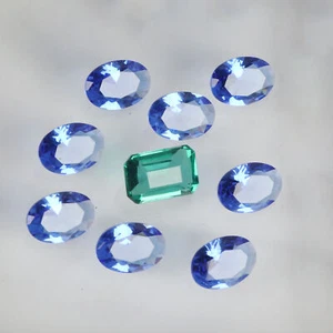 41 Ct./9 Pcs Oval Cut Blue Sapphire & Green Emerald Loose Gemstones Lot - Picture 1 of 6
