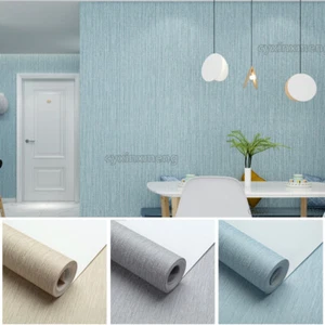 Mix Plain Blue Wallpaper Roll Thick Fabric Stripes Textured Home Wall Paper 9.5m - Picture 1 of 18