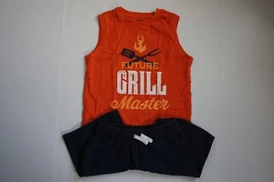 Gymboree Boys 10"FUTURE GRILL MASTER" Orange Tank and Navy Blue Shorts 2 pc Set - Picture 1 of 6