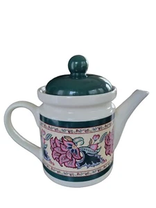 Vintage Ceramic Preferred Stock Paisley Garden Green Multicolor Tea Pot with Lid - Picture 1 of 16