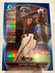 2023 Bowman Draft Chrome Rayner Arias True Blue Refractor 048/150 - Giants!!